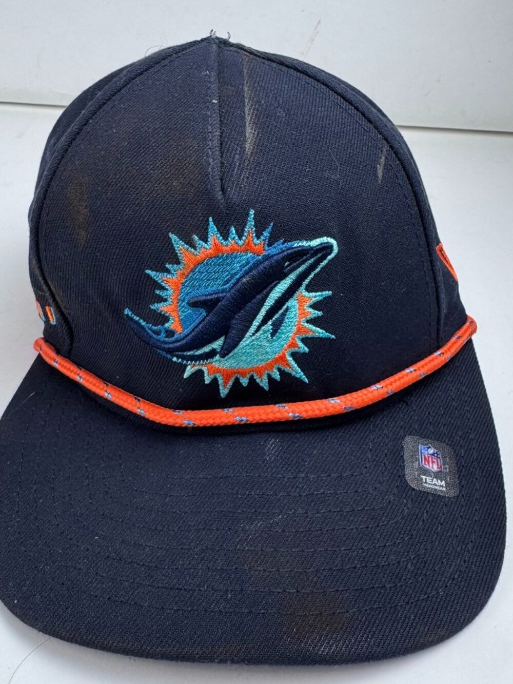 New Era Miami Dolphins Hat Cap NFL Rope Snapback Bend Damage Stains